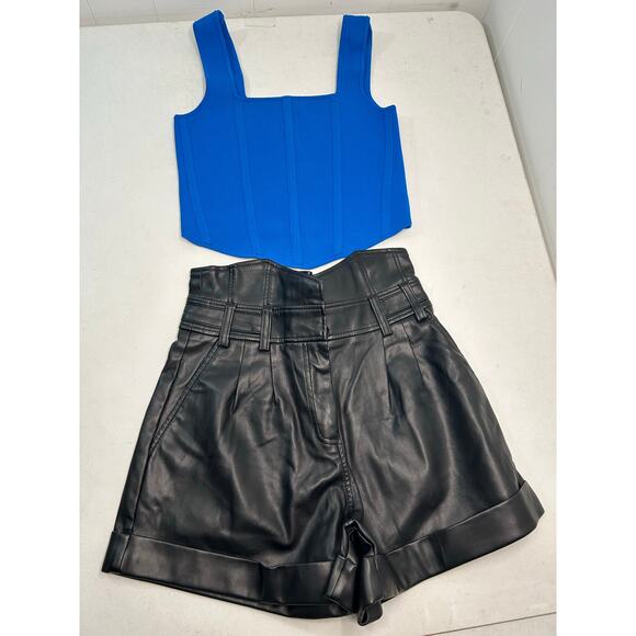 Super Cute Size M/8 Black Faux Leather Shorts and Royal Blue Corset Tank Top. - Picture 3 of 9